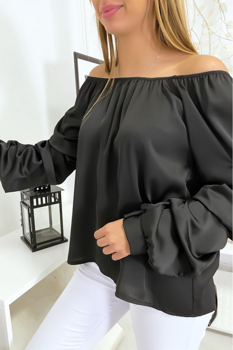 Haut bardot satinée noir Haut bardot satinée noir