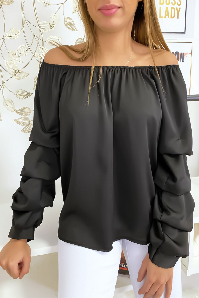 Haut bardot satinée noir Haut bardot satinée noir