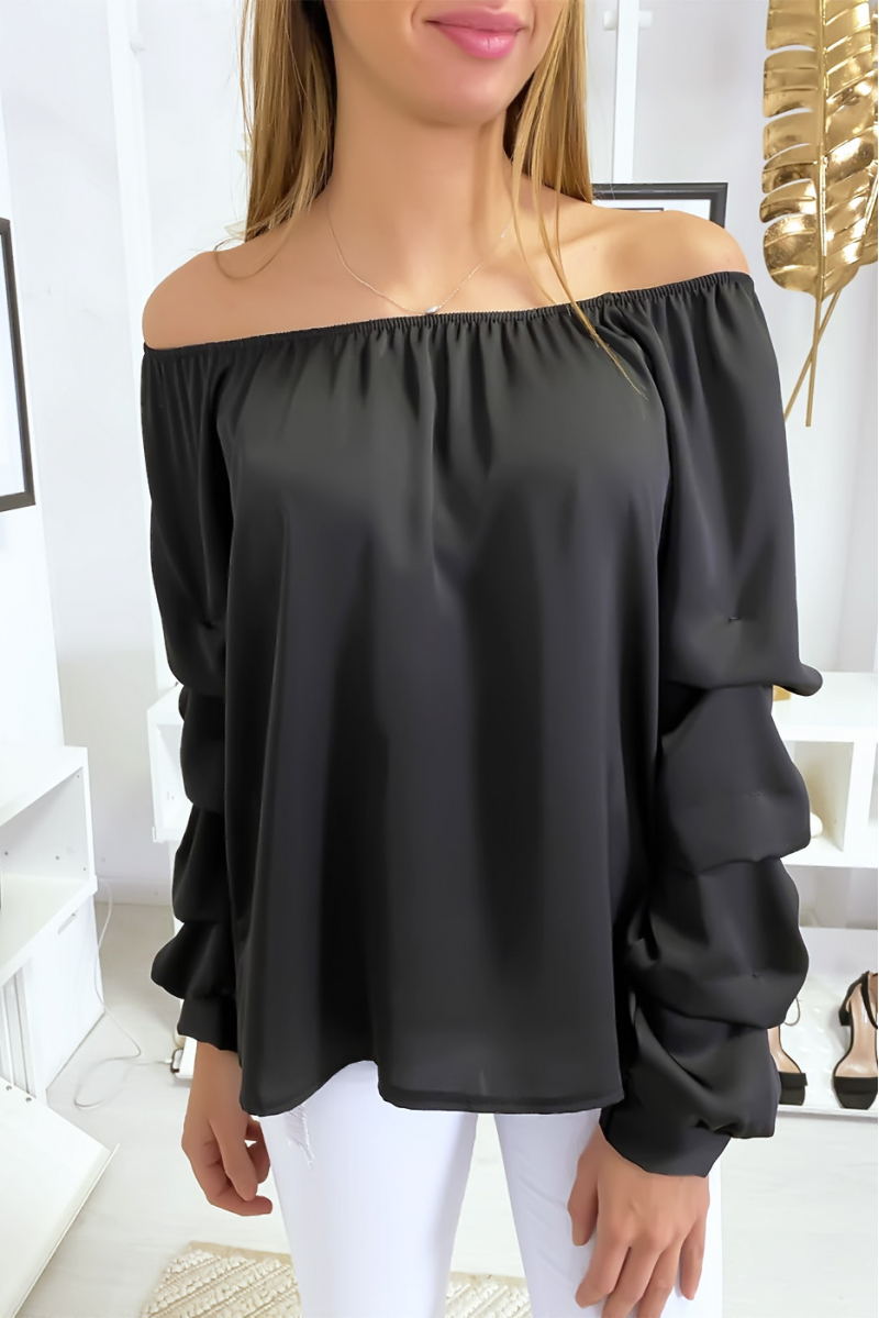 Haut bardot satinée noir Haut bardot satinée noir