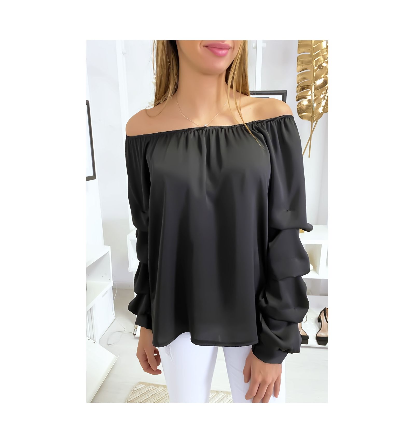 black satin bardot top
