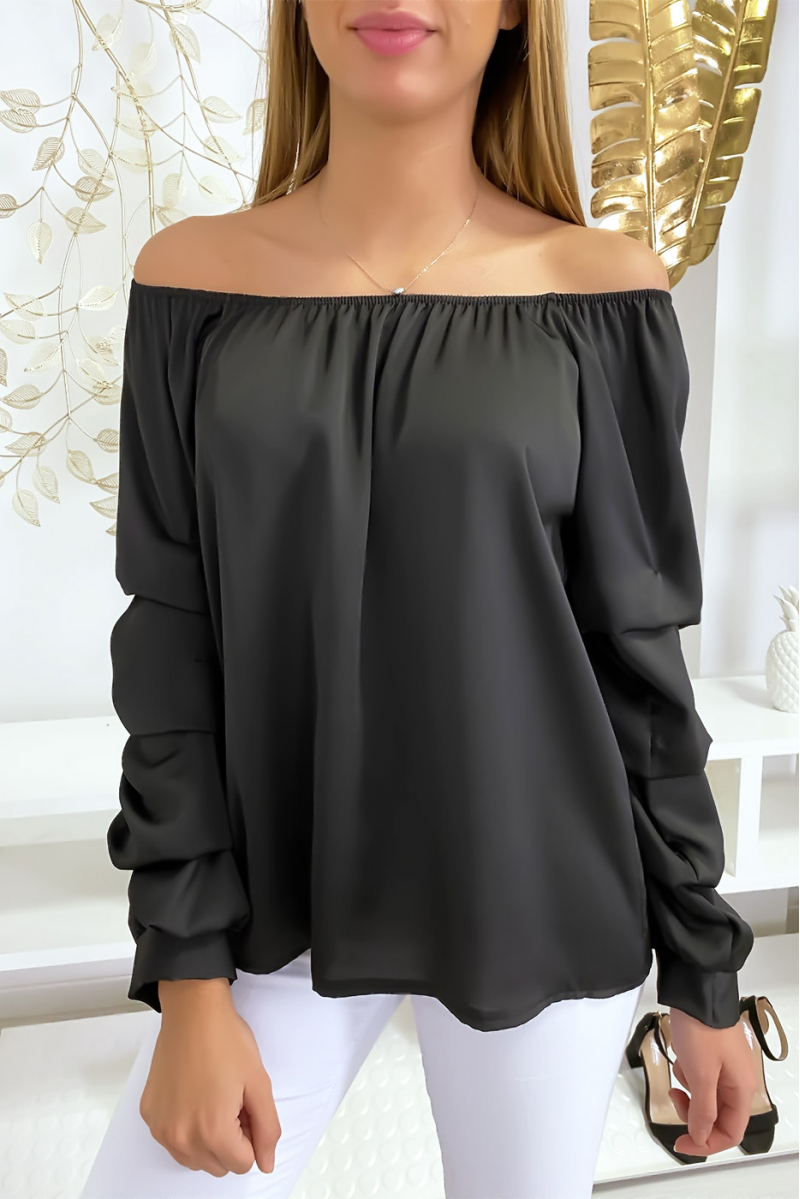 Haut bardot satinée noir Haut bardot satinée noir
