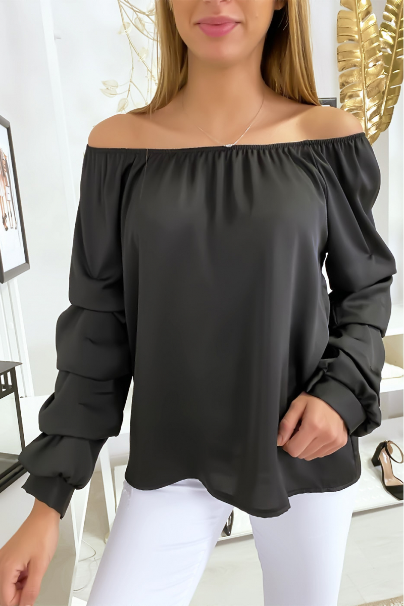 Haut bardot satinée noir Haut bardot satinée noir