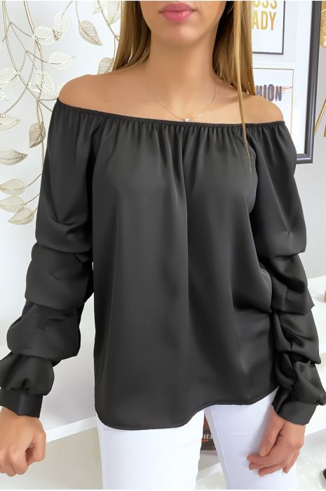 black satin bardot top