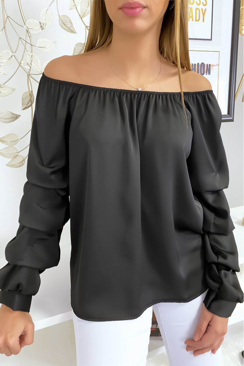 Haut bardot satinée noir Haut bardot satinée noir