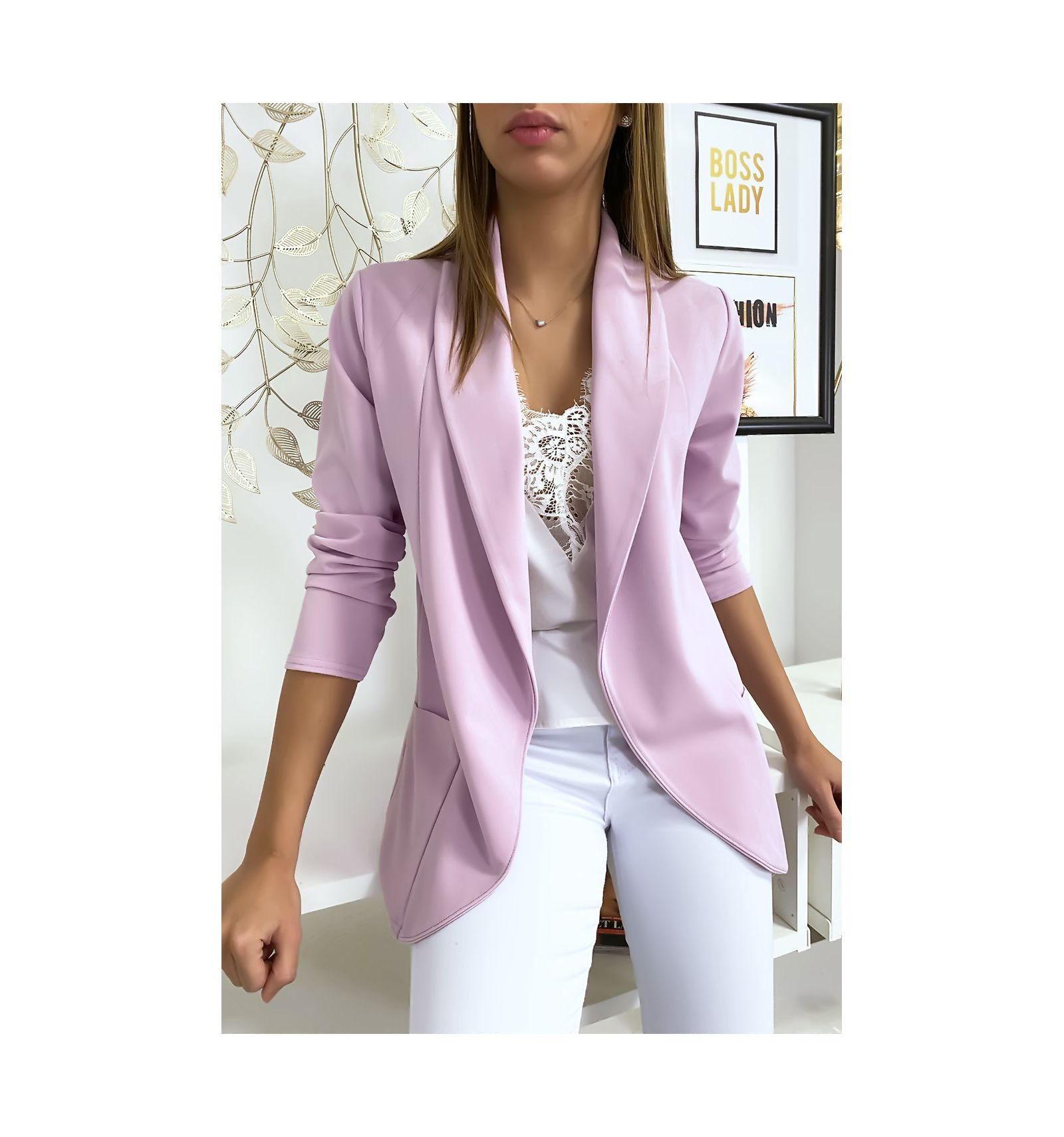 Veste Blazer violet col châle avec poches. Blazer femme 1526