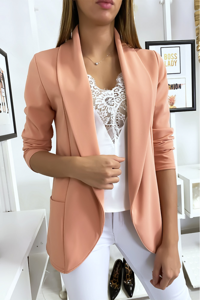 Veste Blazer rose col châle avec poches. Blazer femme 1526 Veste Blazer rose col châle avec poches. Blazer femme 1526