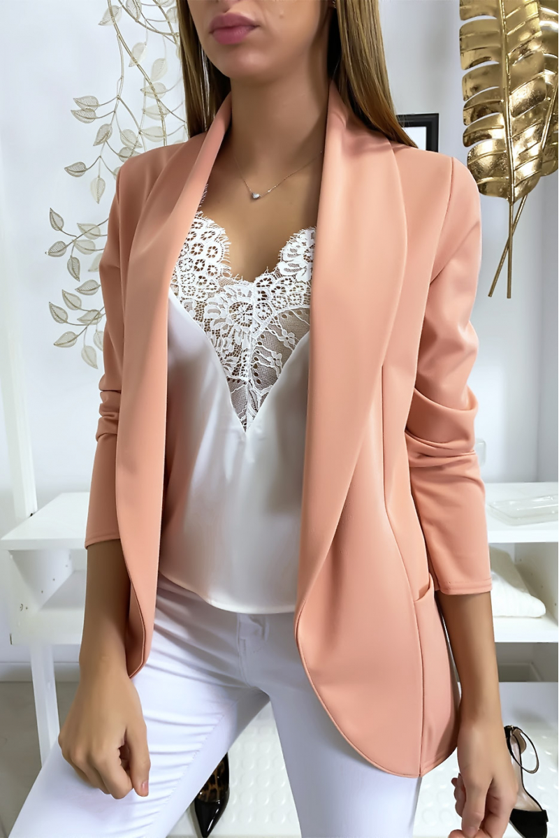 Veste Blazer rose col châle avec poches. Blazer femme 1526 Veste Blazer rose col châle avec poches. Blazer femme 1526