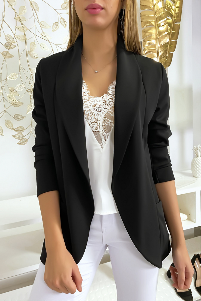 Veste Blazer noir col châle avec poches. Blazer femme 1526 Veste Blazer noir col châle avec poches. Blazer femme 1526