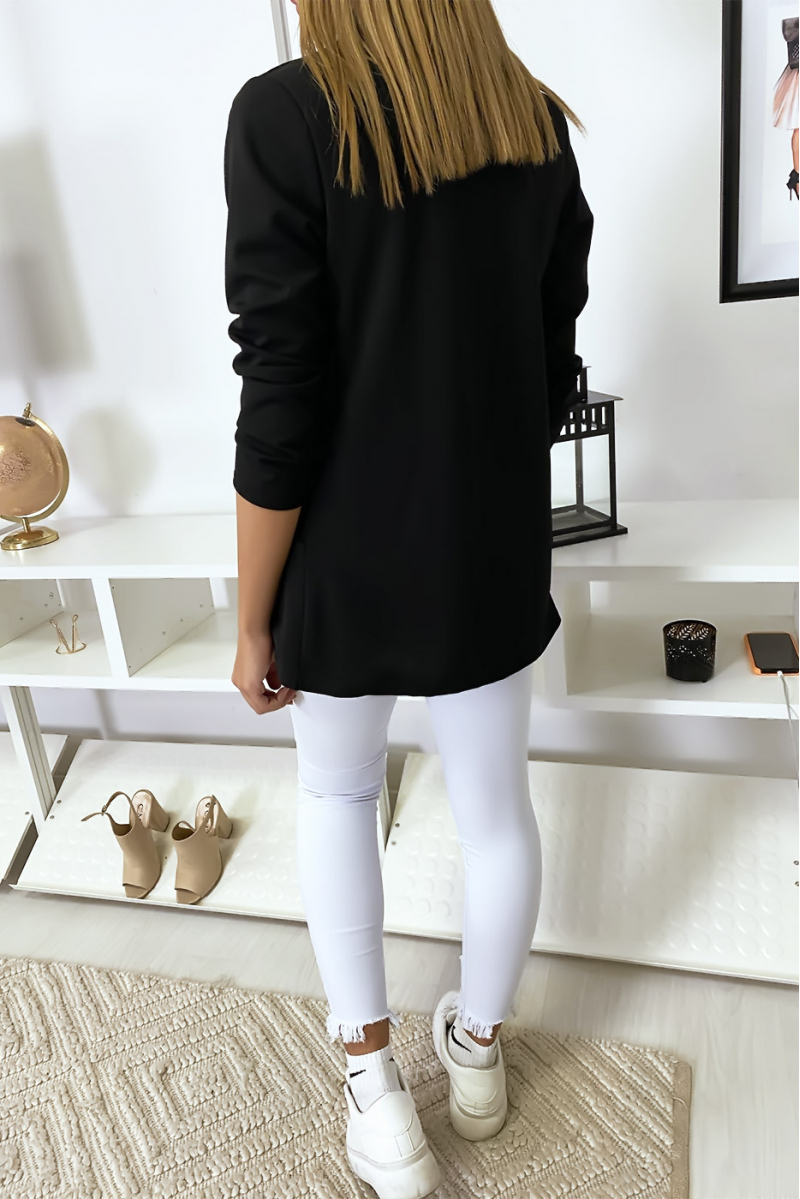 Veste Blazer noir col châle avec poches. Blazer femme 1526 Veste Blazer noir col châle avec poches. Blazer femme 1526