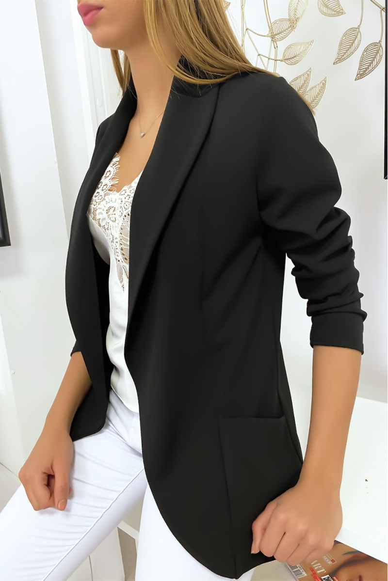 Veste Blazer noir col châle avec poches. Blazer femme 1526 Veste Blazer noir col châle avec poches. Blazer femme 1526
