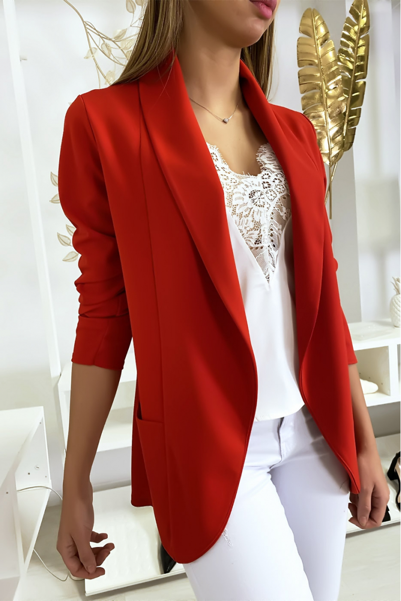 Veste Blazer rouge col châle avec poches. Blazer femme 1526 Veste Blazer rouge col châle avec poches. Blazer femme 1526