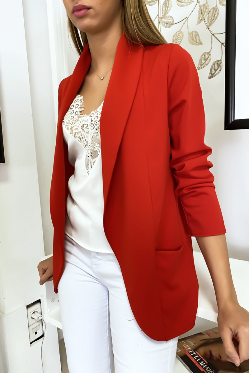 Veste Blazer rouge col châle avec poches. Blazer femme 1526 Veste Blazer rouge col châle avec poches. Blazer femme 1526