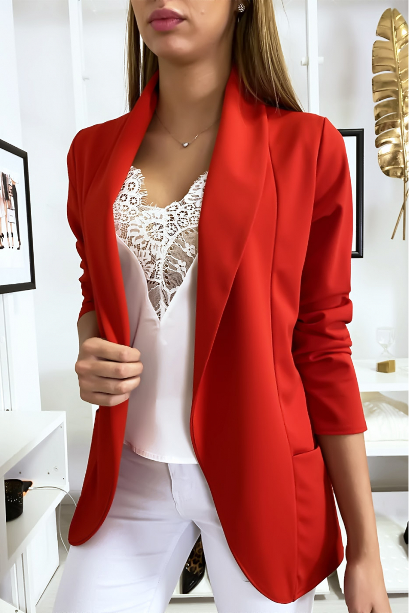 Veste Blazer rouge col châle avec poches. Blazer femme 1526 Veste Blazer rouge col châle avec poches. Blazer femme 1526