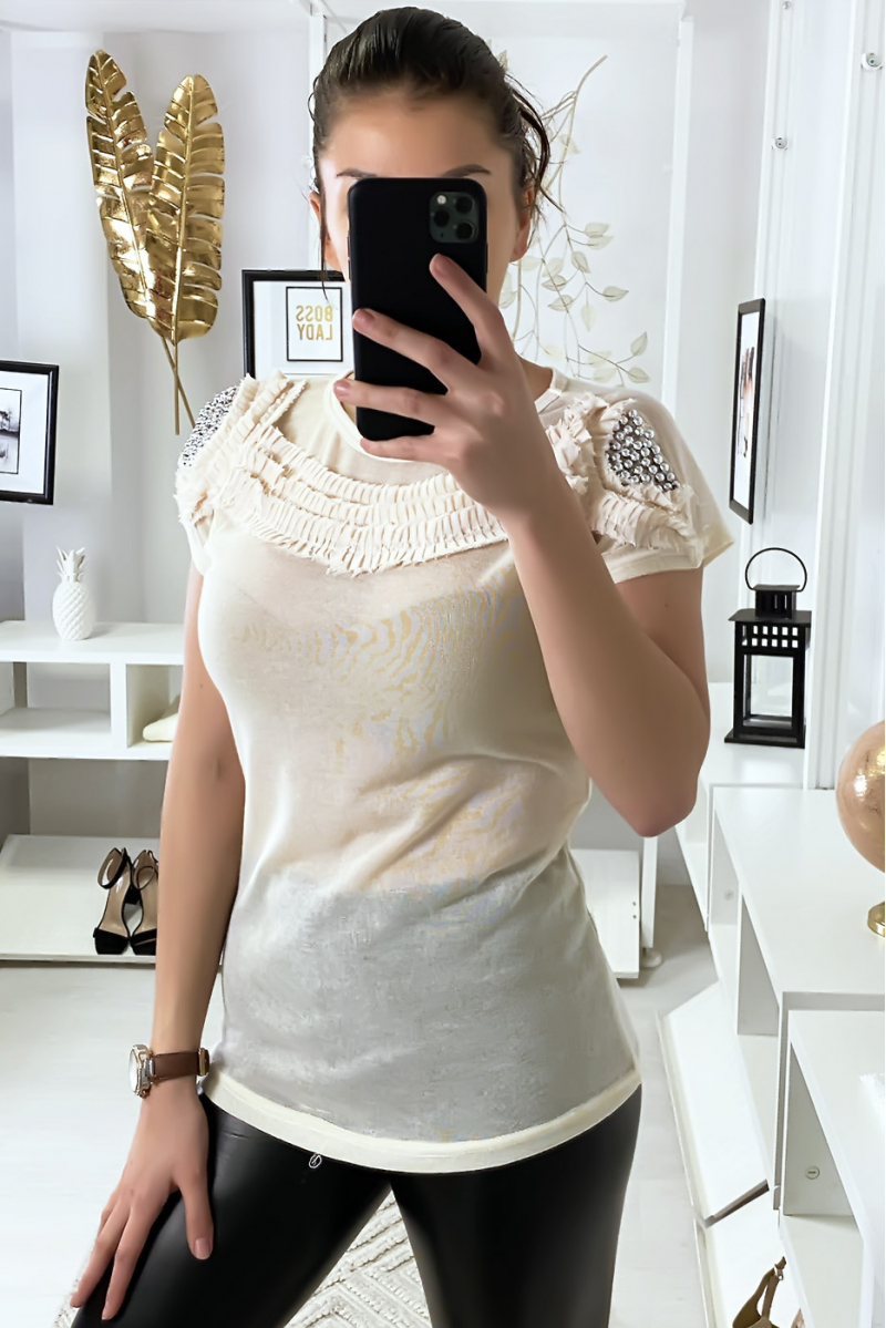 Top beige à détails sur épaules Top beige à détails sur épaules