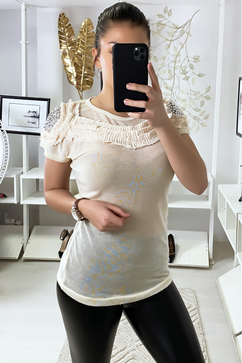 Top beige à détails sur épaules Top beige à détails sur épaules