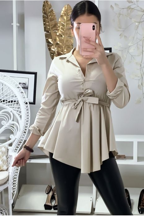 beige ruffle blouse