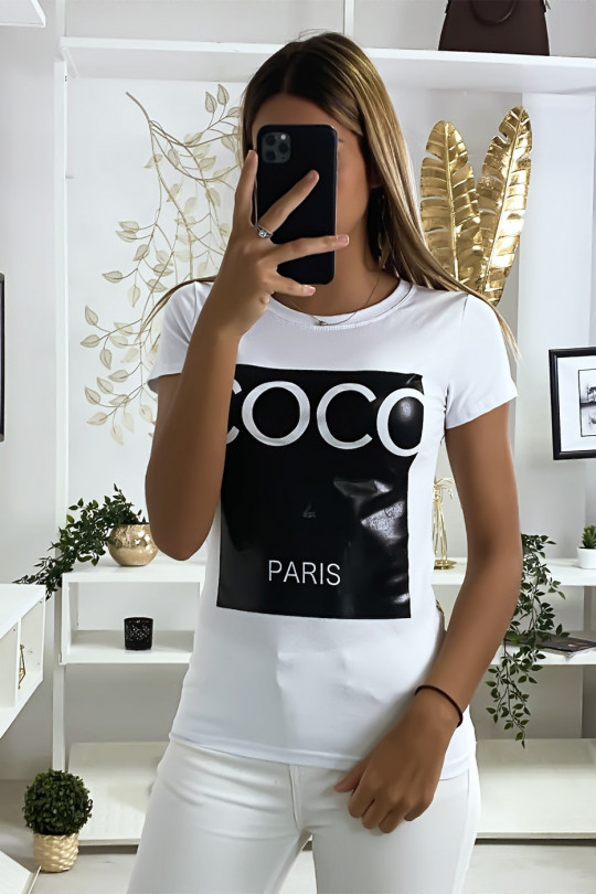 Tee-shirt en coton blanc avec écriture COCO Tee-shirt en coton blanc avec écriture COCO