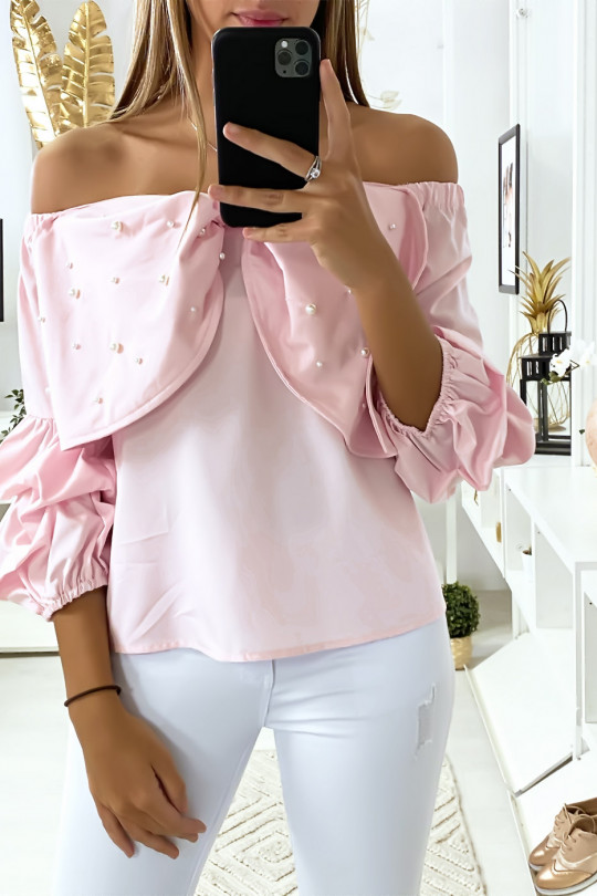 Blouse rose avec papillons ornée de strass à l'avant Blouse rose avec papillons ornée de strass à l'avant