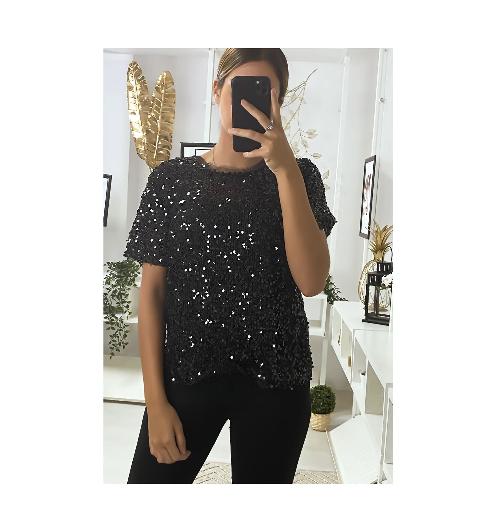 womens black glitter top