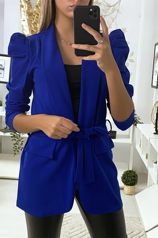 Blazer royal avec épaules bouffante et ceinture Blazer royal avec épaules bouffante et ceinture