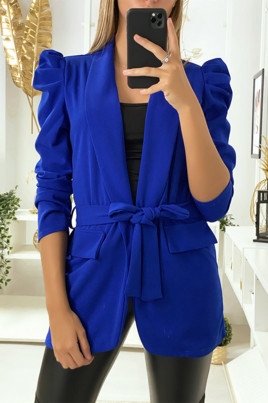 Blazer royal avec épaules bouffante et ceinture Blazer royal avec épaules bouffante et ceinture