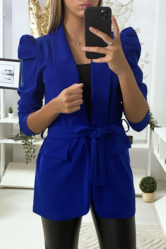 Blazer royal avec épaules bouffante et ceinture Blazer royal avec épaules bouffante et ceinture