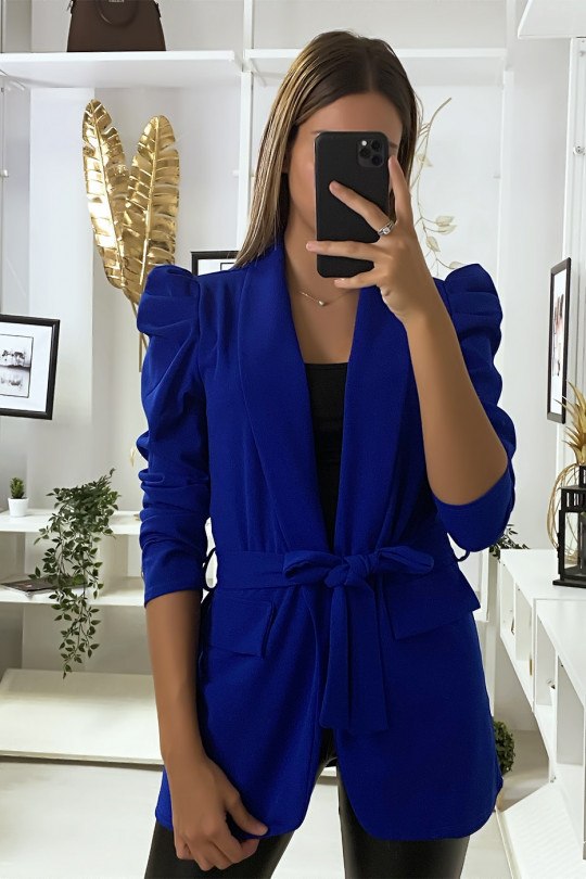 Blazer royal avec épaules bouffante et ceinture Blazer royal avec épaules bouffante et ceinture