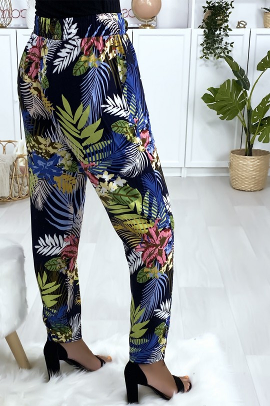 Pantalon fluide en coton à motif marine et royal avec poches Pantalon fluide en coton à motif marine et royal avec poches