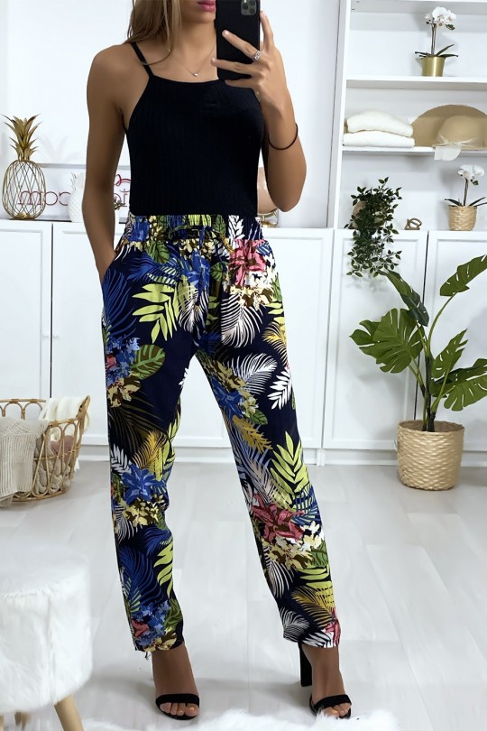 Pantalon fluide en coton à motif marine et royal avec poches Pantalon fluide en coton à motif marine et royal avec poches