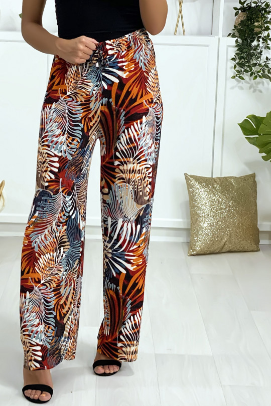 Rode palazzo broek met bladprint Rode palazzo broek met bladprint