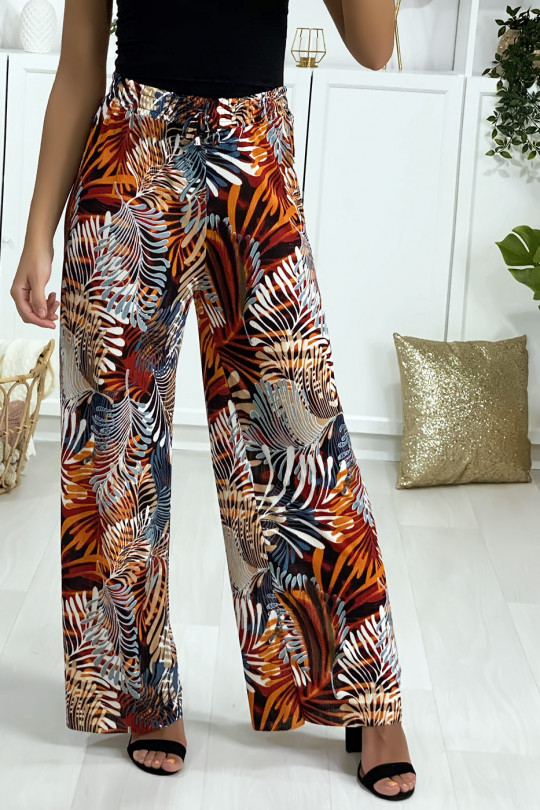 Rode palazzo broek met bladprint Rode palazzo broek met bladprint