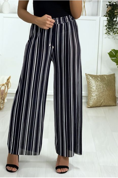 navy striped palazzo pants
