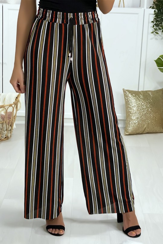 Pantalon palazzo rayé à dominance rouge Pantalon palazzo rayé à dominance rouge