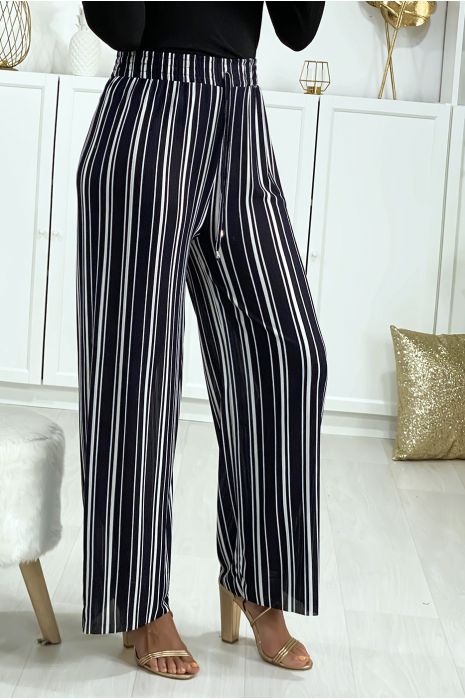 navy striped palazzo pants