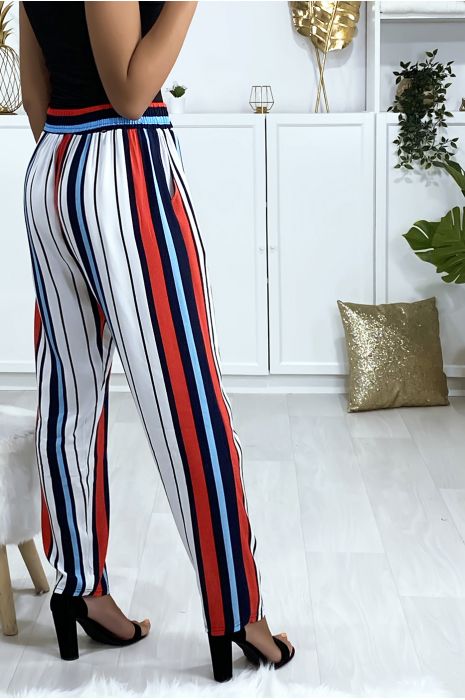 blue and white striped pants