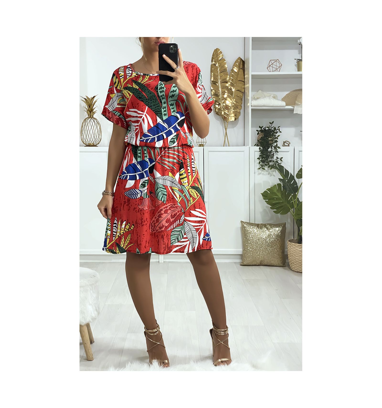 feuille embroidered tunic dress