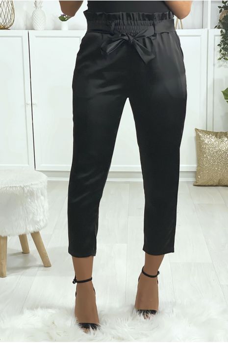 black satin cigarette trousers