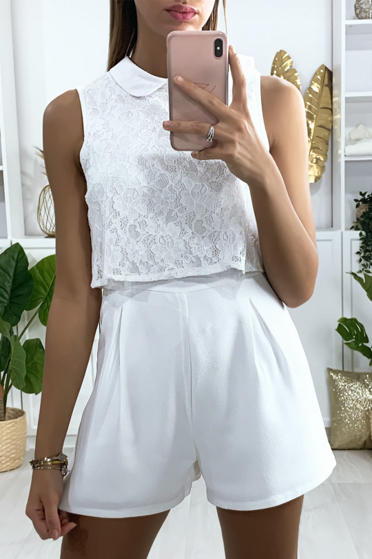 Combi-short blanc 2 en 1 avec dentelle au buste Combi-short blanc 2 en 1 avec dentelle au buste