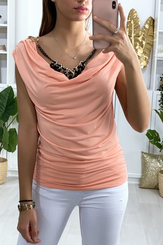 Top rose avec collier et col tombant Top rose avec collier et col tombant