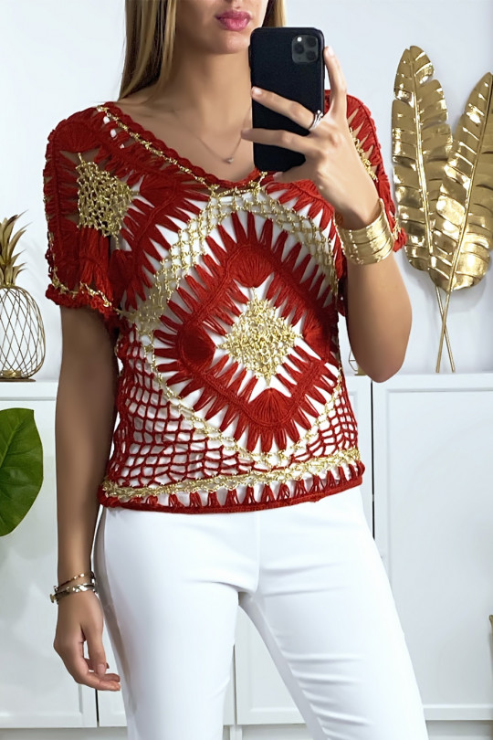 Haut rouge et doré style brodé Haut rouge et doré style brodé
