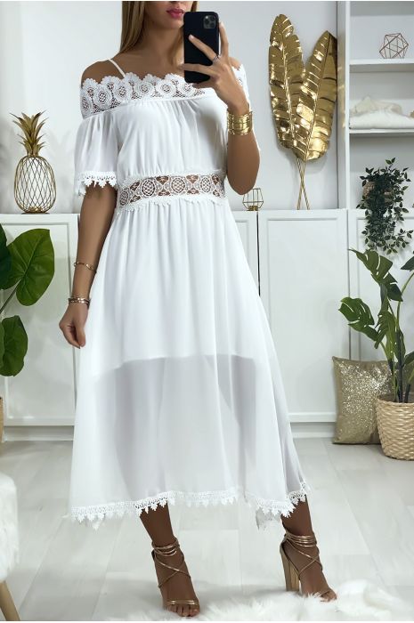 Robe blanche col bateau Clearance