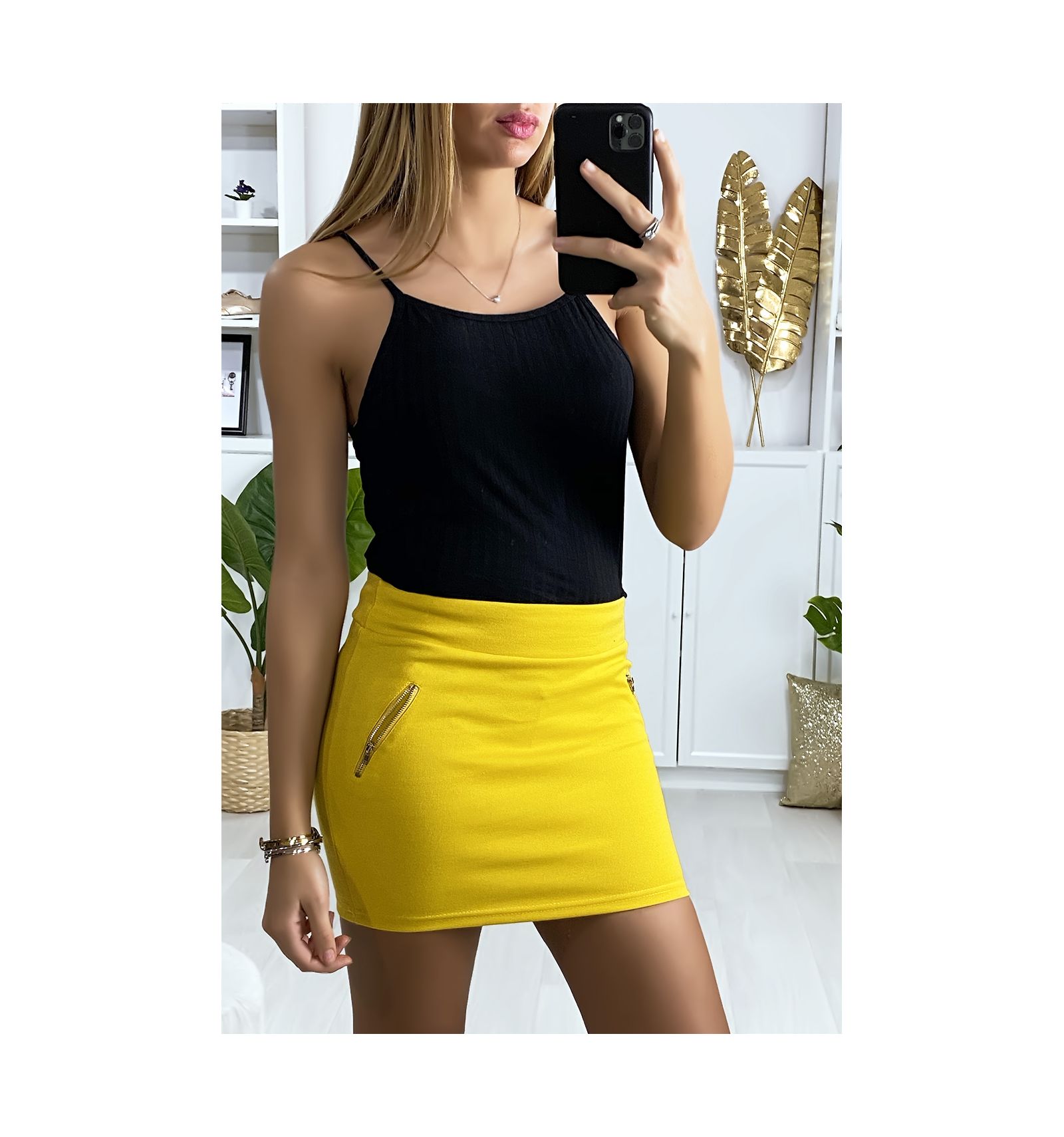 jupe courte moutarde