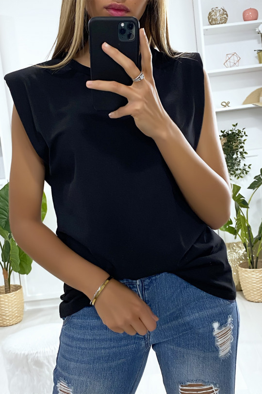 T-shirt sans manche over size noir avec épaules rembourrés T-shirt sans manche over size noir avec épaules rembourrés
