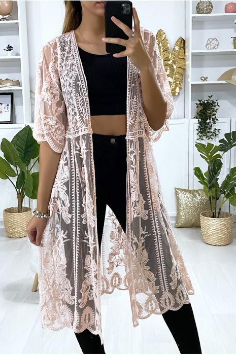pink lace kimono cardigan