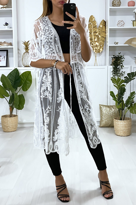 Lange witte kanten kimono Lange witte kanten kimono