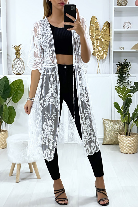 Lange witte kanten kimono Lange witte kanten kimono