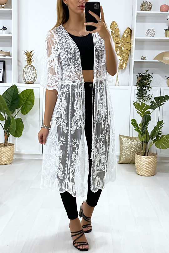 Lange witte kanten kimono Lange witte kanten kimono