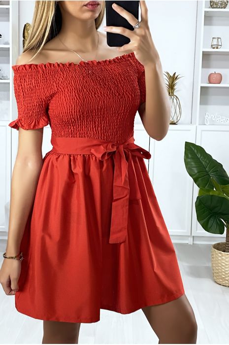 robe col bateau rouge