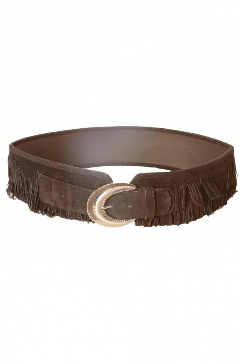 Ceinture Noire à franges avec boucle ronde SG-0561