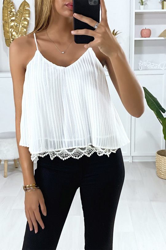 Witte geplooide en gevoerde tanktop met kant Witte geplooide en gevoerde tanktop met kant